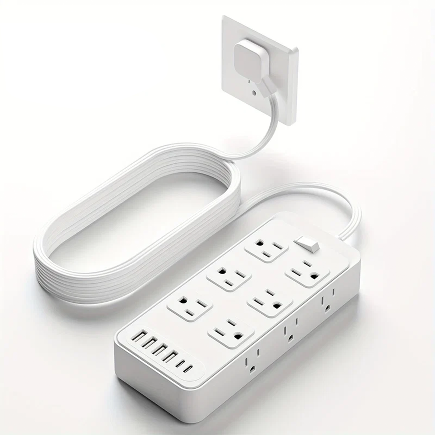 18‑in‑1 Surge‑Protected Power Strip Flat Plug 12 AC Outlets 6 USB Ports