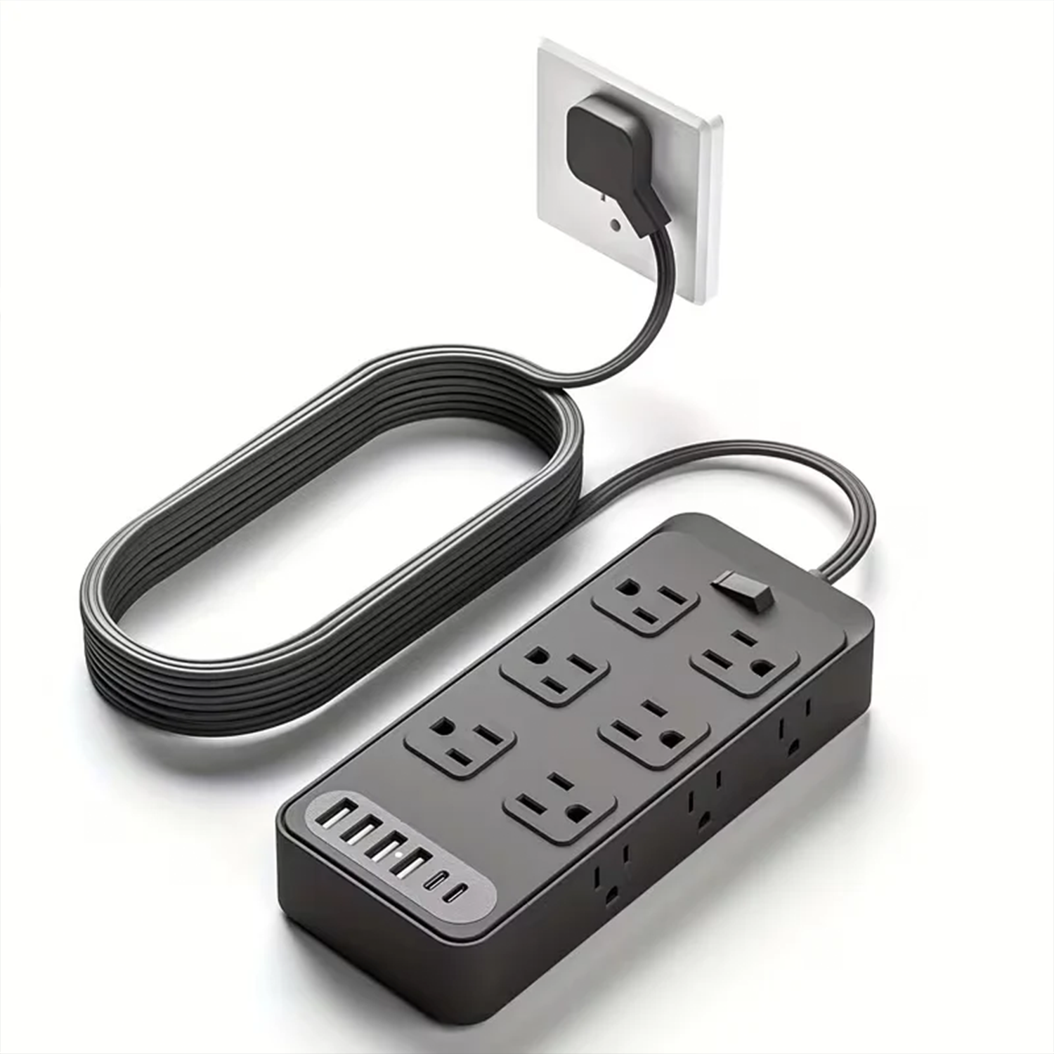 18‑in‑1 Surge‑Protected Power Strip Flat Plug 12 AC Outlets 6 USB Ports