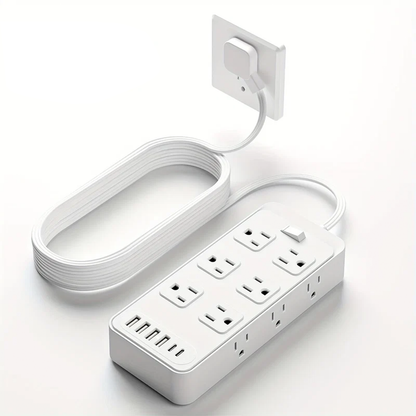 18‑in‑1 Surge‑Protected Power Strip Flat Plug 12 AC Outlets 6 USB Ports