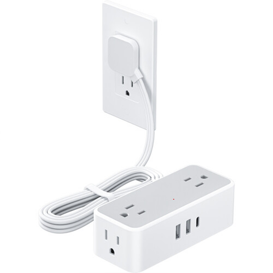 Flat‑Plug Surge‑Protected Power Strip 5Ft Cord With 2 USB‑A Charging Ports