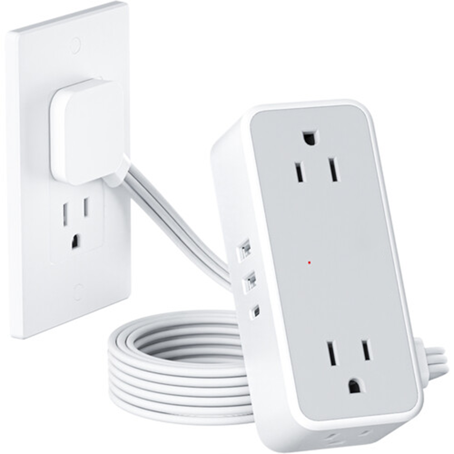 Flat‑Plug Surge‑Protected Power Strip 5Ft Cord With 2 USB‑A Charging Ports