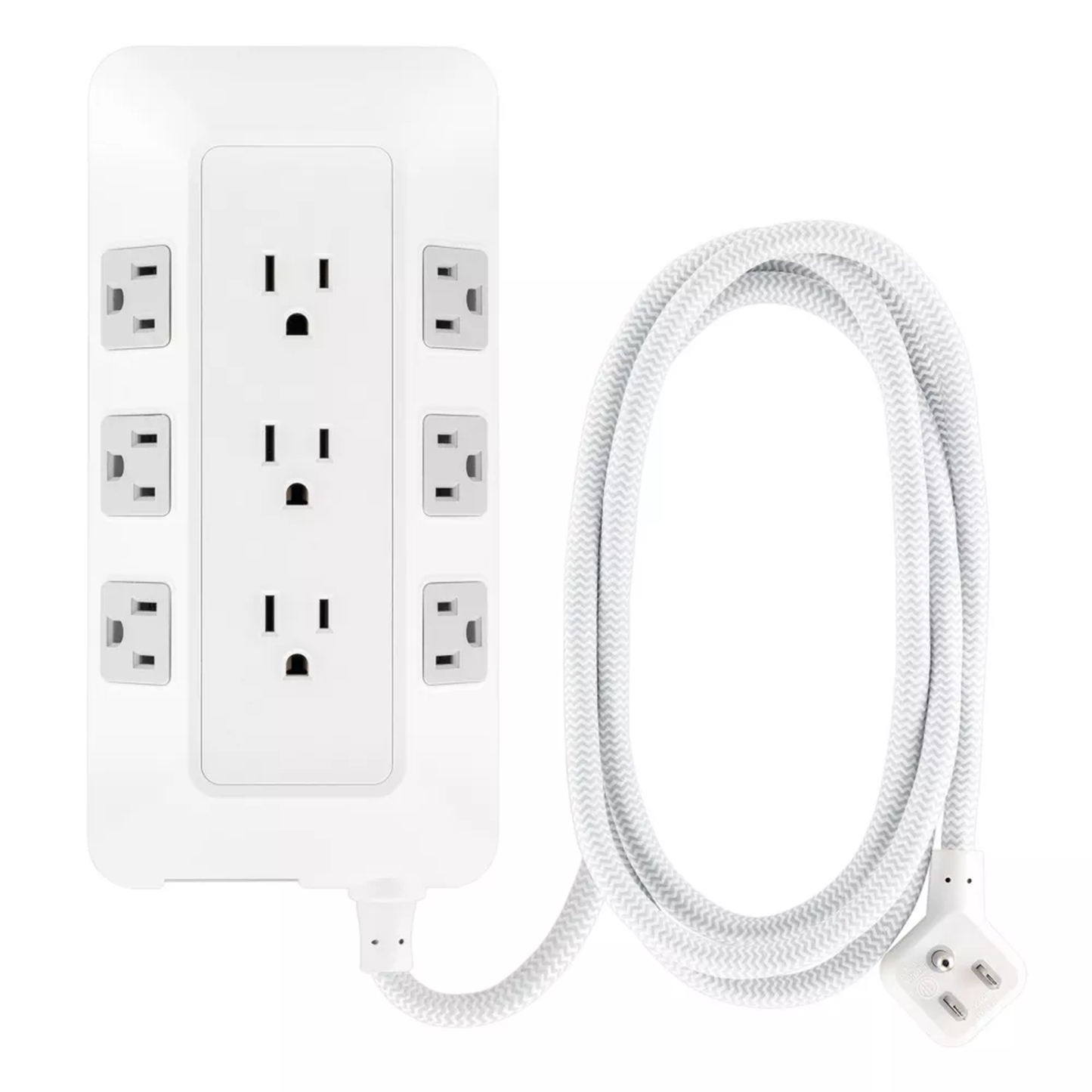 9‑Outlet Surge Protector Power Strip 6Ft Braided Cord Multi‑Sided Wide Spaced Sockets Flat Plug