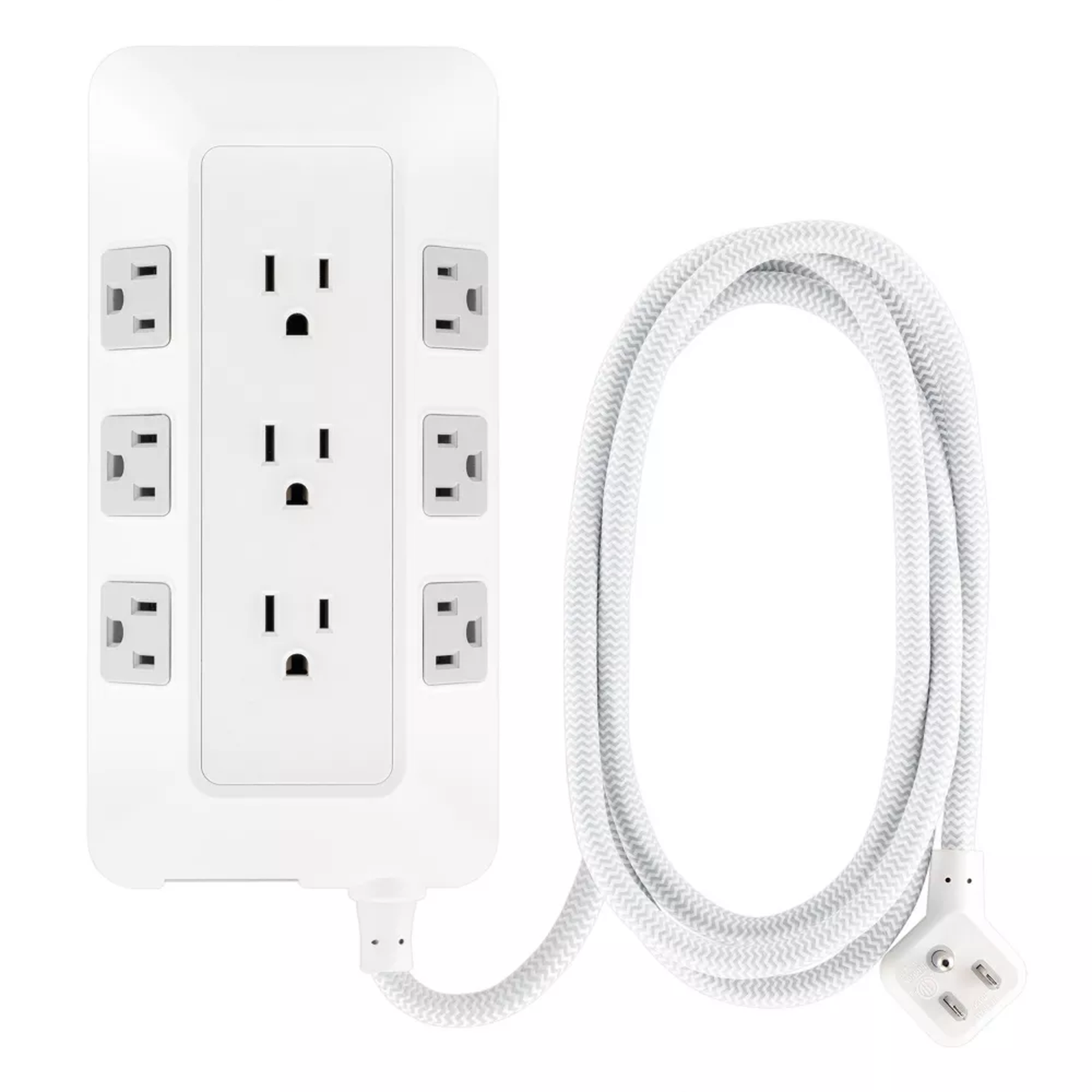 9‑Outlet Surge Protector Power Strip 6Ft Braided Cord Multi‑Sided Wide Spaced Sockets Flat Plug