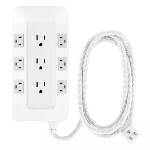9‑Outlet Surge Protector Power Strip 6Ft Braided Cord Multi‑Sided Wide Spaced Sockets Flat Plug