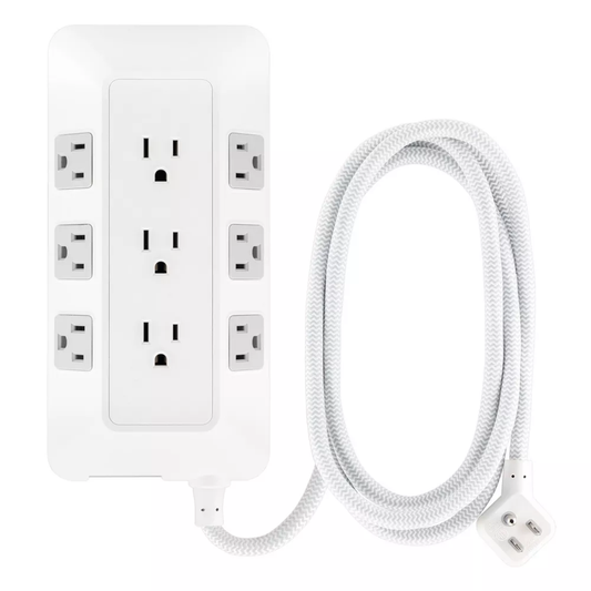 9‑Outlet Surge Protector Power Strip 6Ft Braided Cord Multi‑Sided Wide Spaced Sockets Flat Plug